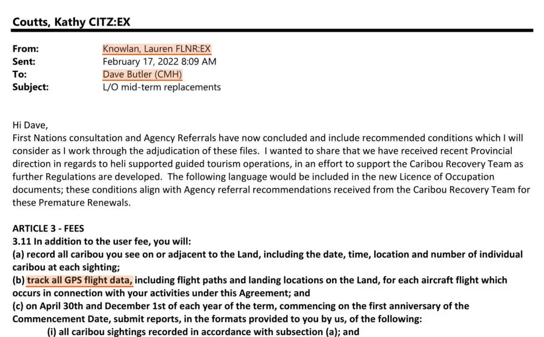 Email: Lauren Knowlan, Authorizations Specialist, Ministry of Forests → Dave Butler · 17 February 2022
