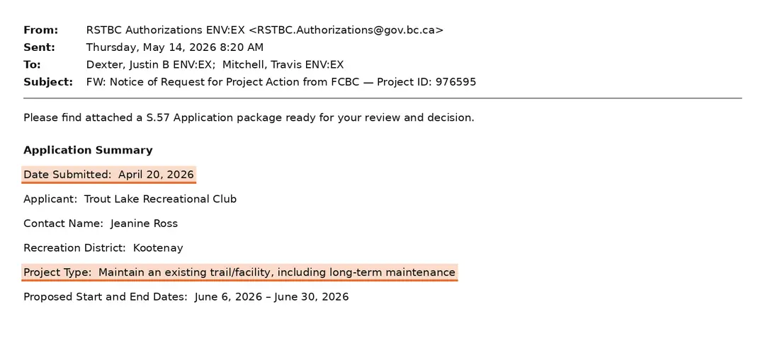 Recreation Sites & Trails BC authorizations → the recreation officer · 14 May 2026